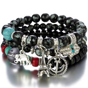Bohemian Fashion Trendy Beaded Charm Bracelets - BLACK Mix